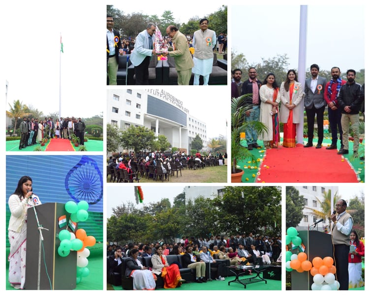 A collage of glimpse of various events that took place during the 74th Republic Day celebration at SAIT Campus, Indore.
